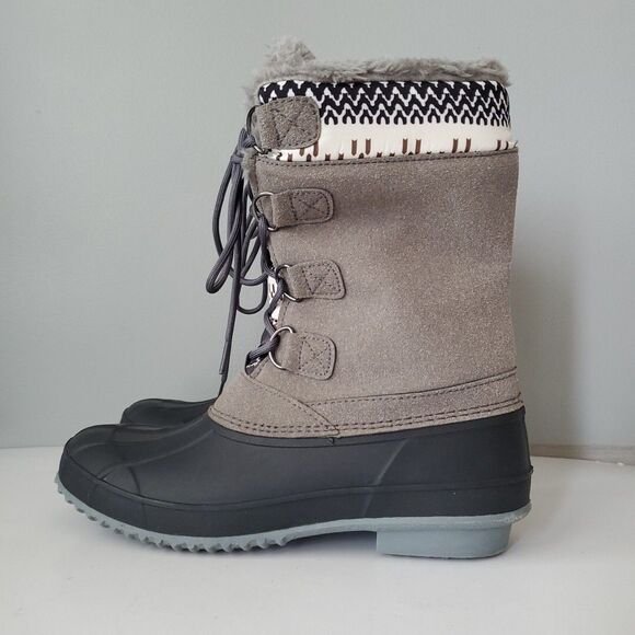 Mishansha Gray Blue Faux Fur Lined Lace Up Fair Isle Winter Snow Boots Womens 9 - Picture 1 of 10